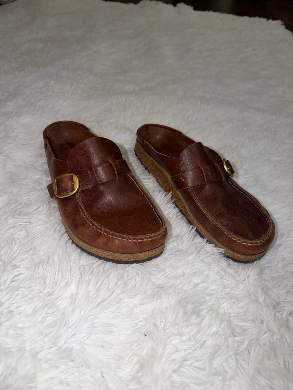 Birkenstock Buckley Clogs in Cognac Oiled Leather in size 40